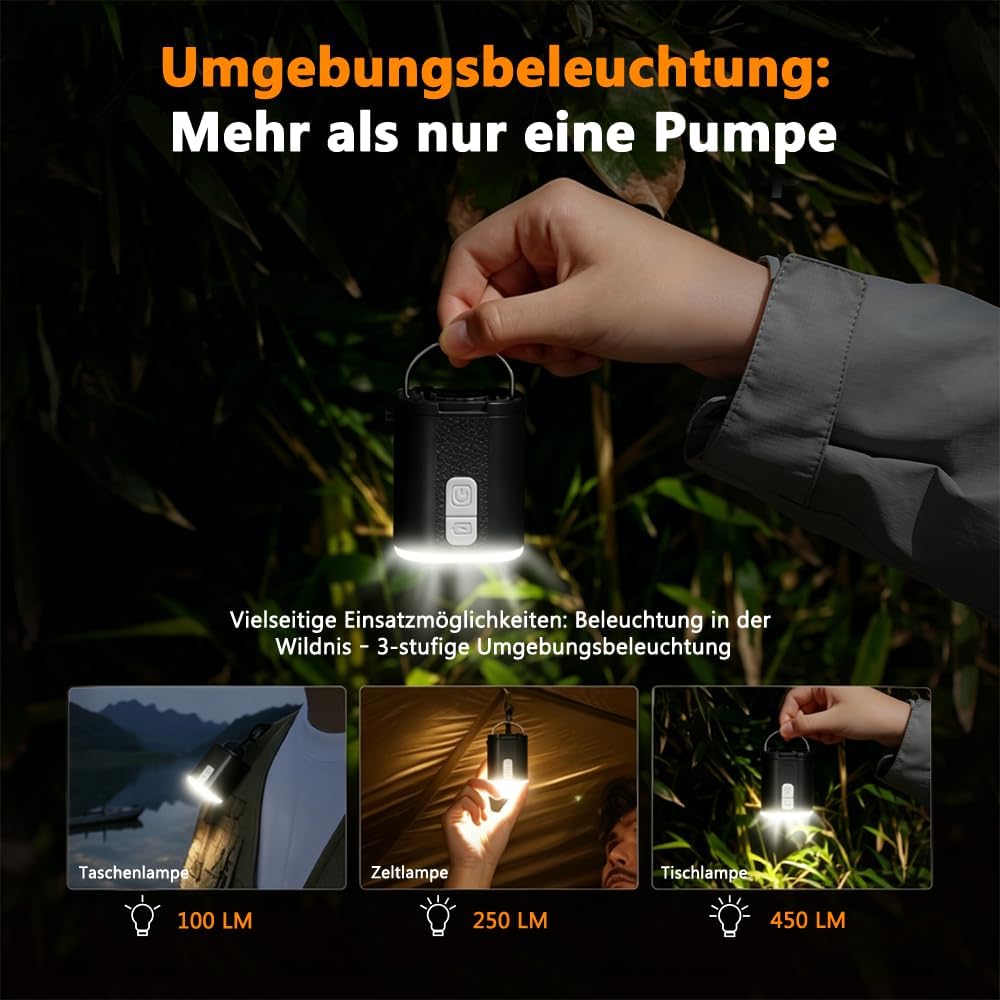 Detalle 2 de HOAMZ Elektrische Luftpumpe 3-in-1: Ultrakompakt, vielseitig und zuverlässig für Camping