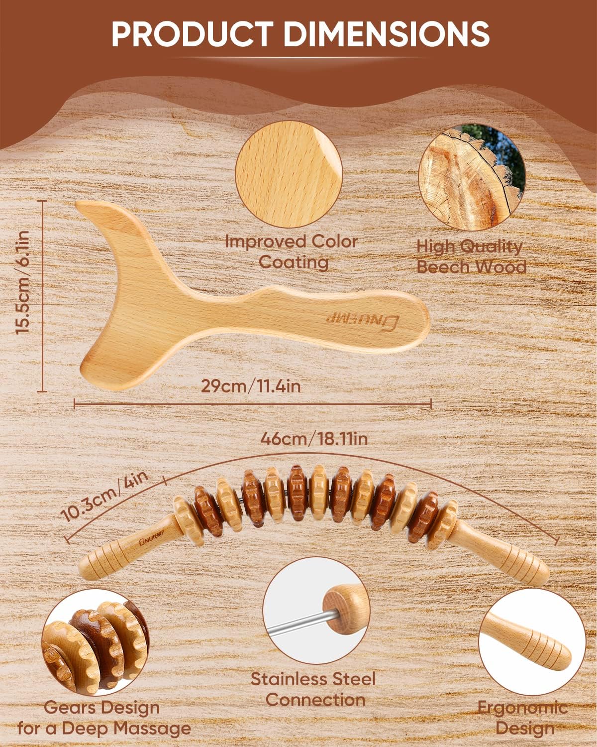 Thumbnail 5 de 2-in-1 Holz Therapie Massage Tools Set 43 cm
