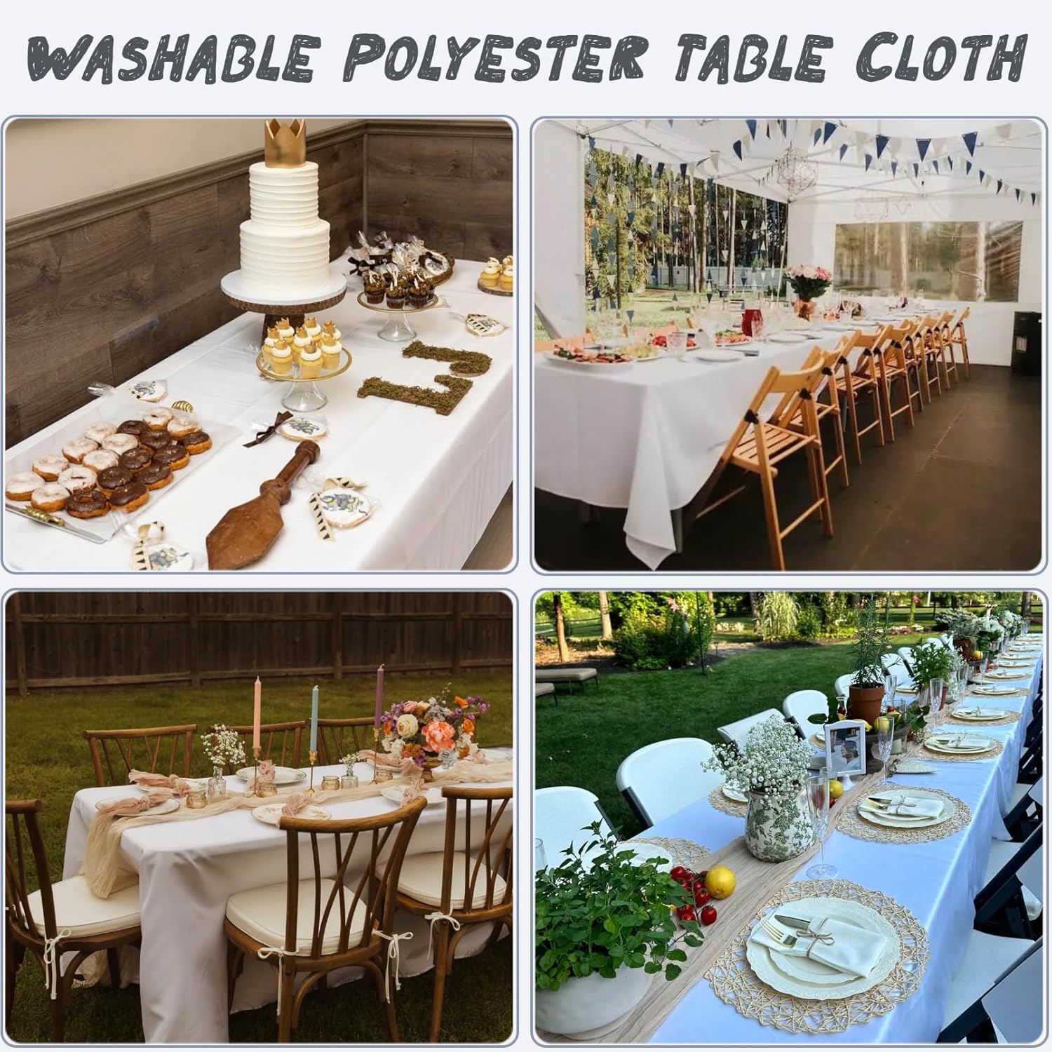 Detalle 2 de 10 Pack White Rectangle Table Cloths (60 x 126 Inch) for 8-Foot Tables