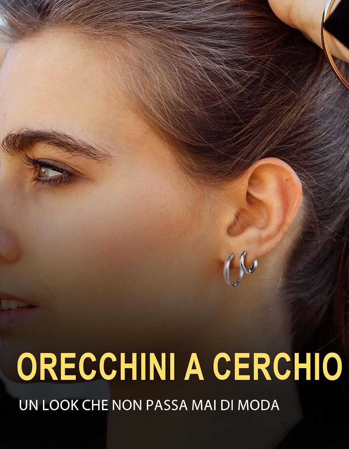 Detalle de Set di orecchini a cerchio PROSTEEL in acciaio 316L placcato oro e nero (3 o 4 pezzi)