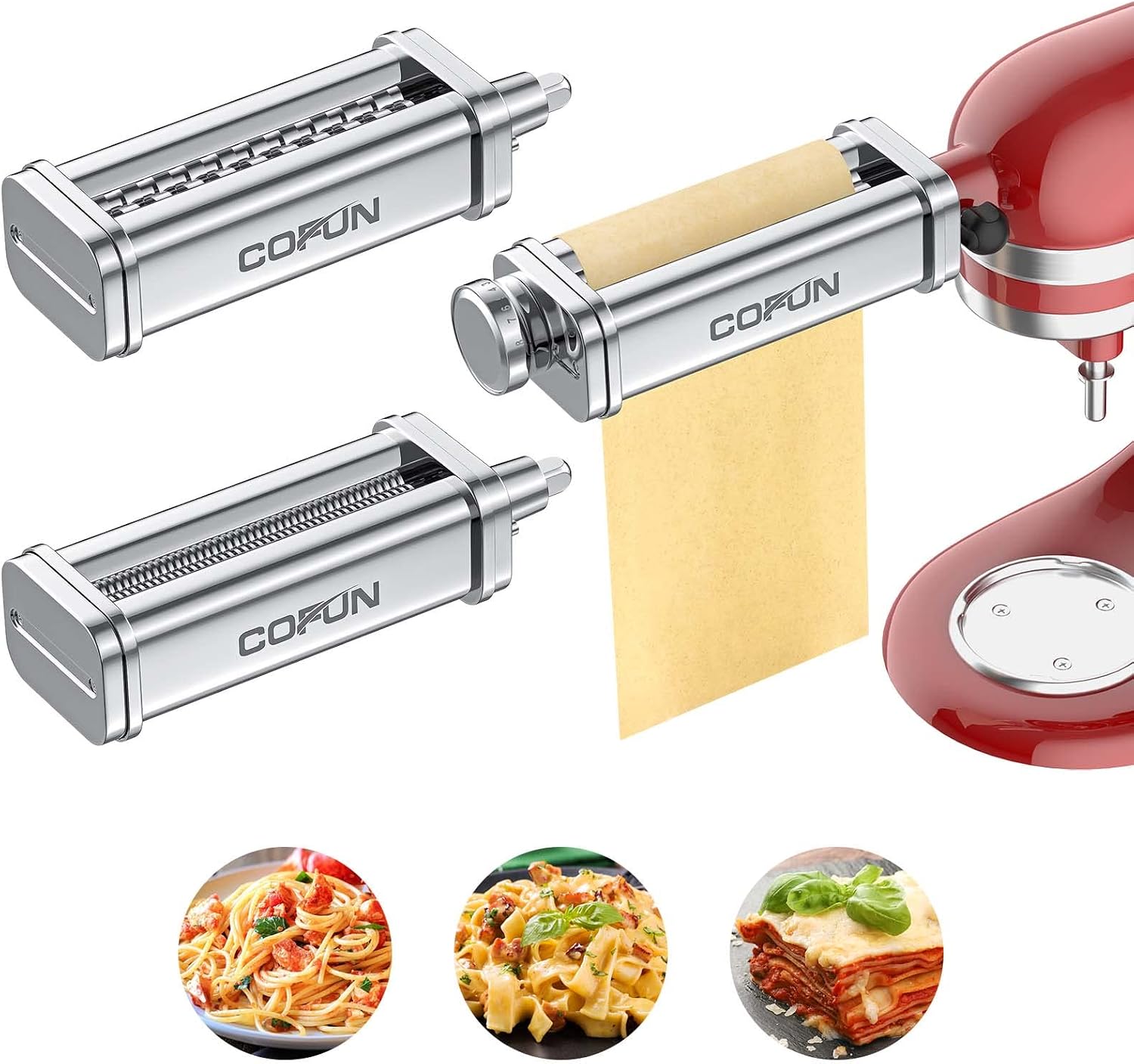 Thumbnail 2 de COFUN 3-in-1 Pasta Attachment for KitchenAid Stand Mixer (Stainless Steel Pasta Roller & Cutters)