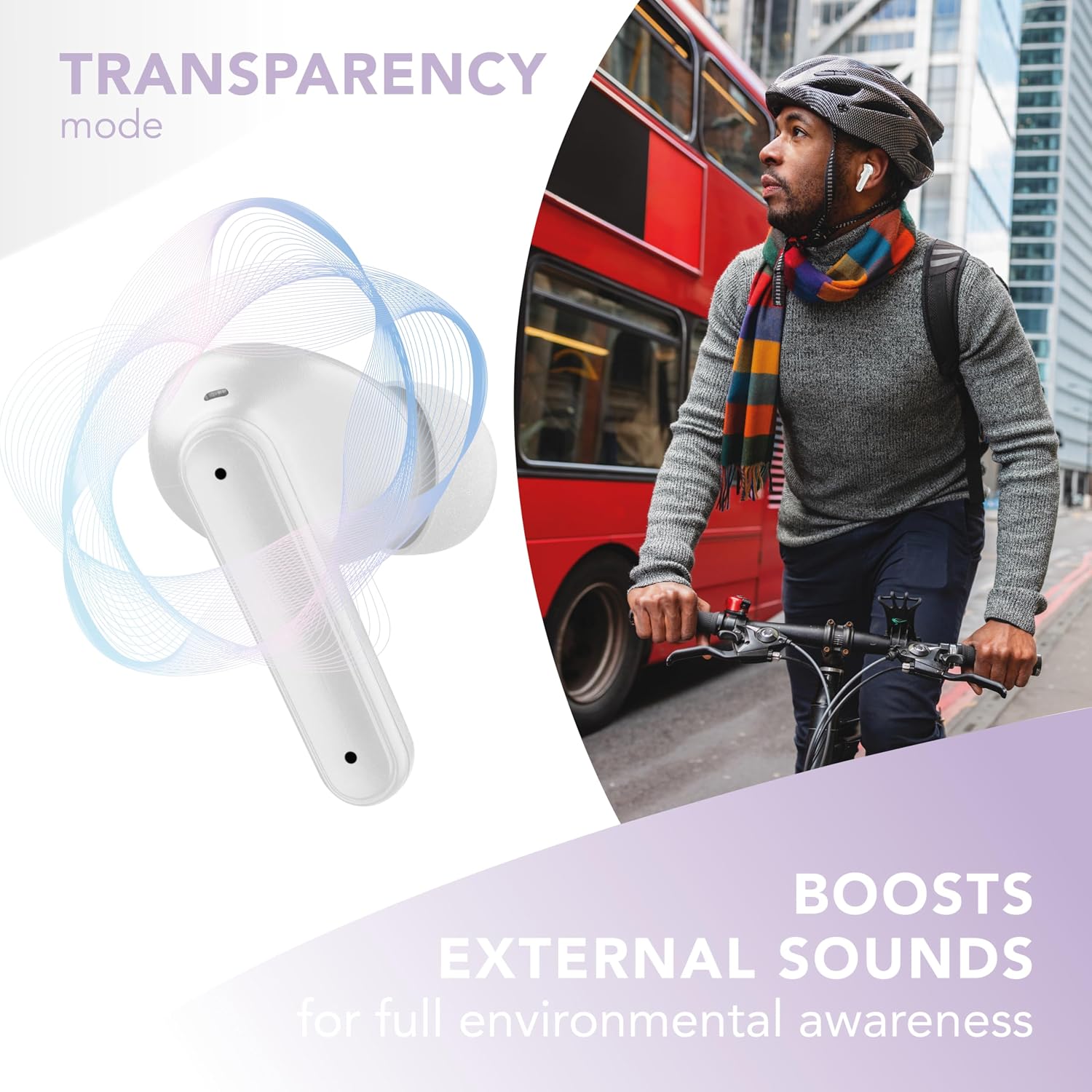 Detalle de Music Sound Numia: kabellose In-Ear-Kopfhörer mit ANC, Transparenzmodus und 30 Stunden Laufzeit – violett