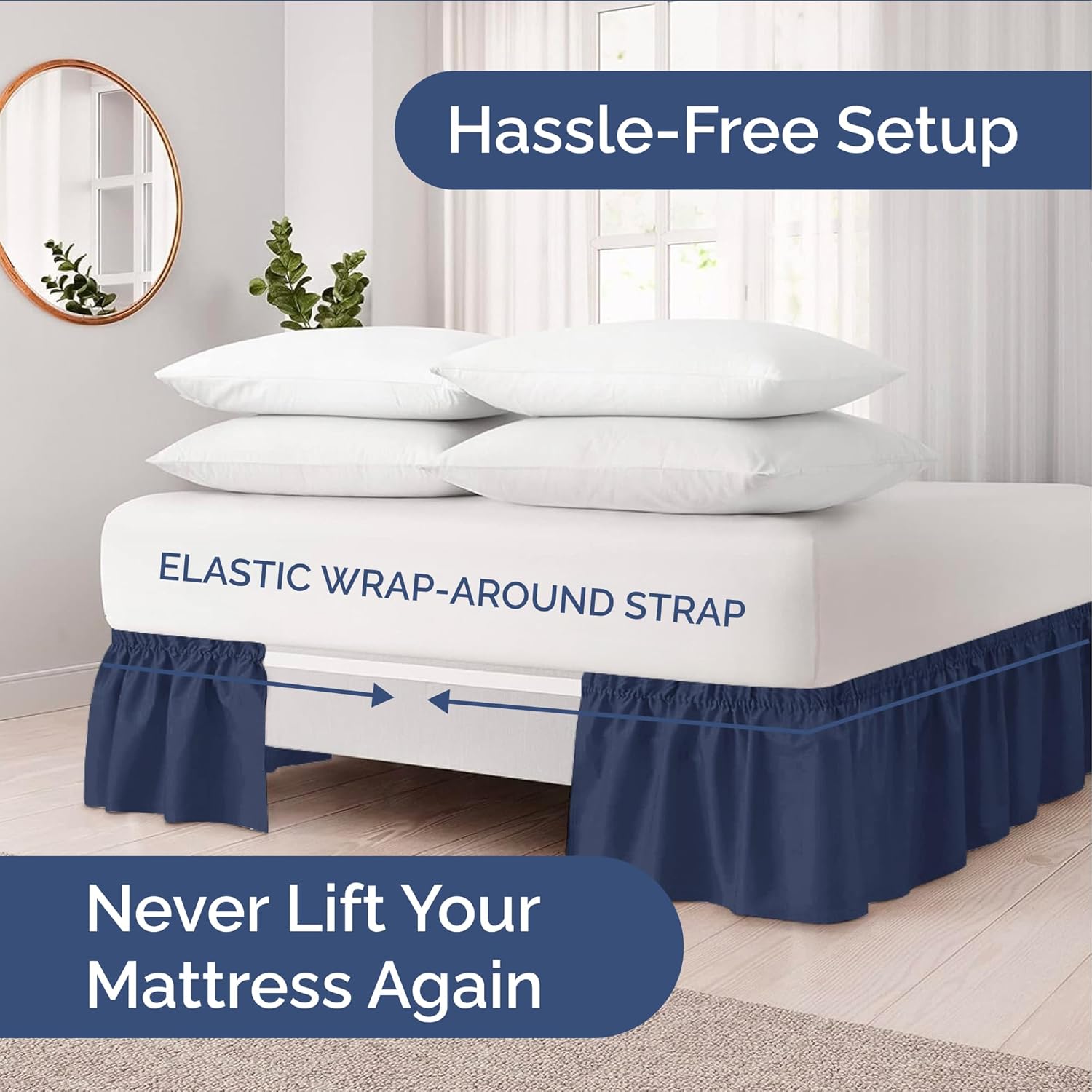 Thumbnail 1 de Wrap Around Dust Ruffle Bed Skirt (Navy Blue) for Queen Beds with 15 Inch Drop