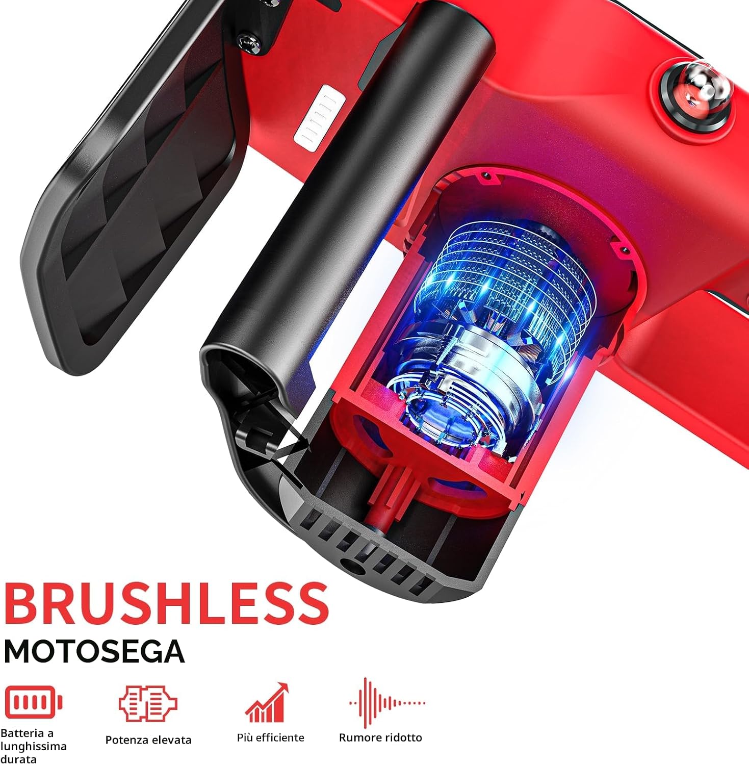 Detalle de Brushless Mini Motosega a Batteria per Potatura 12 Pollici, 1300W con Due Batterie da 3000mAh