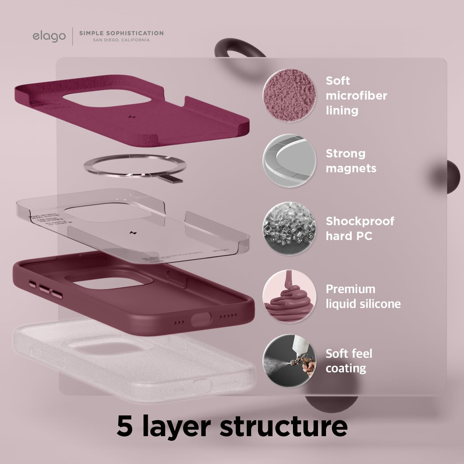 Thumbnail 3 de elago Magnetic Silicone Case for iPhone 15 Pro Max with MagSafe – Burgundy