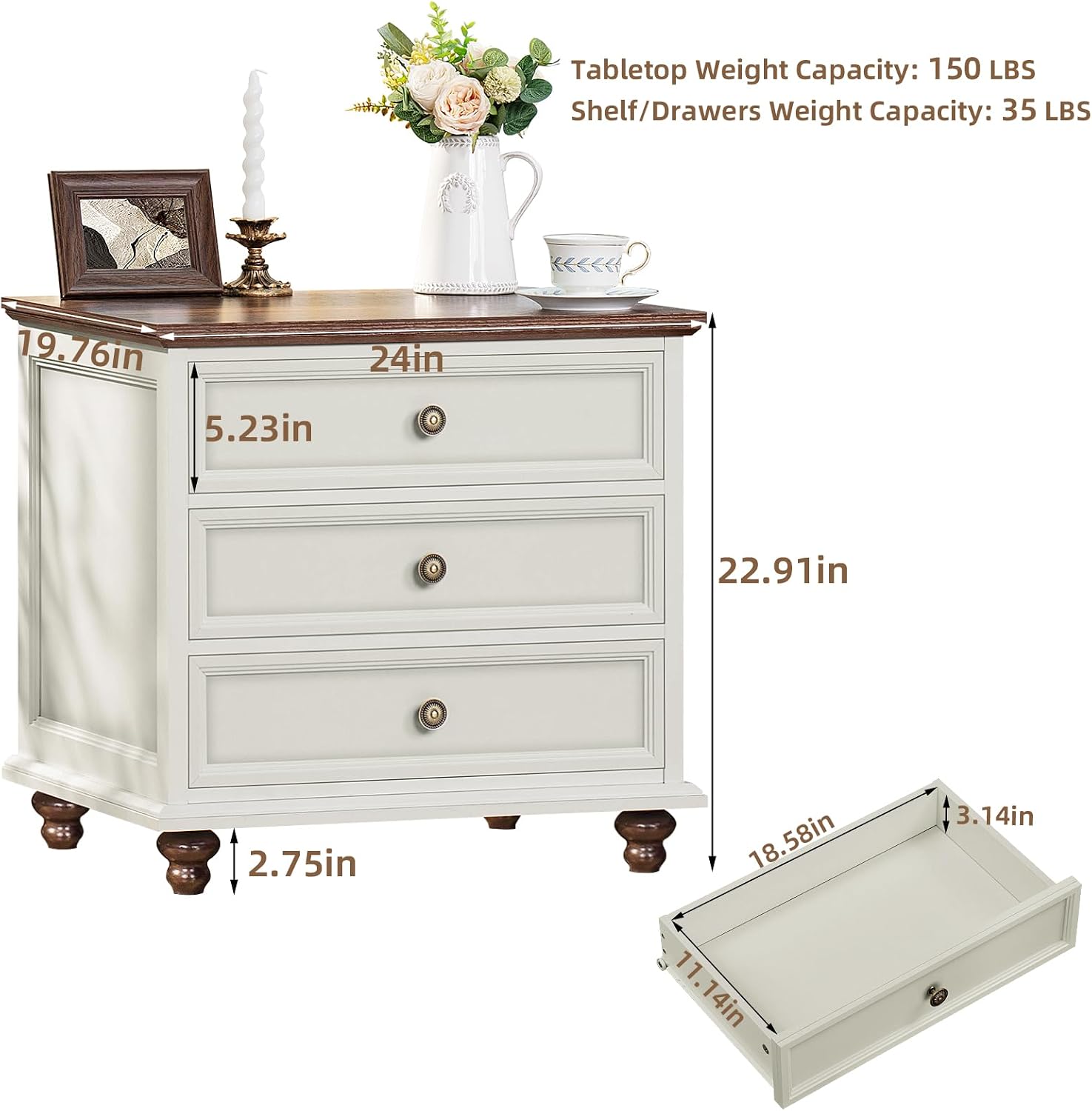 Detalle de Joaxswe Nightstand Set of 2, 24-Inch Wide