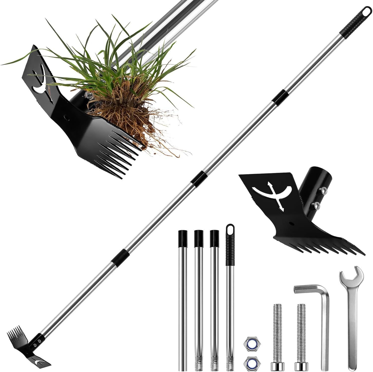 VFMFM Upgraded 8-Tooth Weeding Rake: 150cm Adjustable 2-in-1 Garden Tool