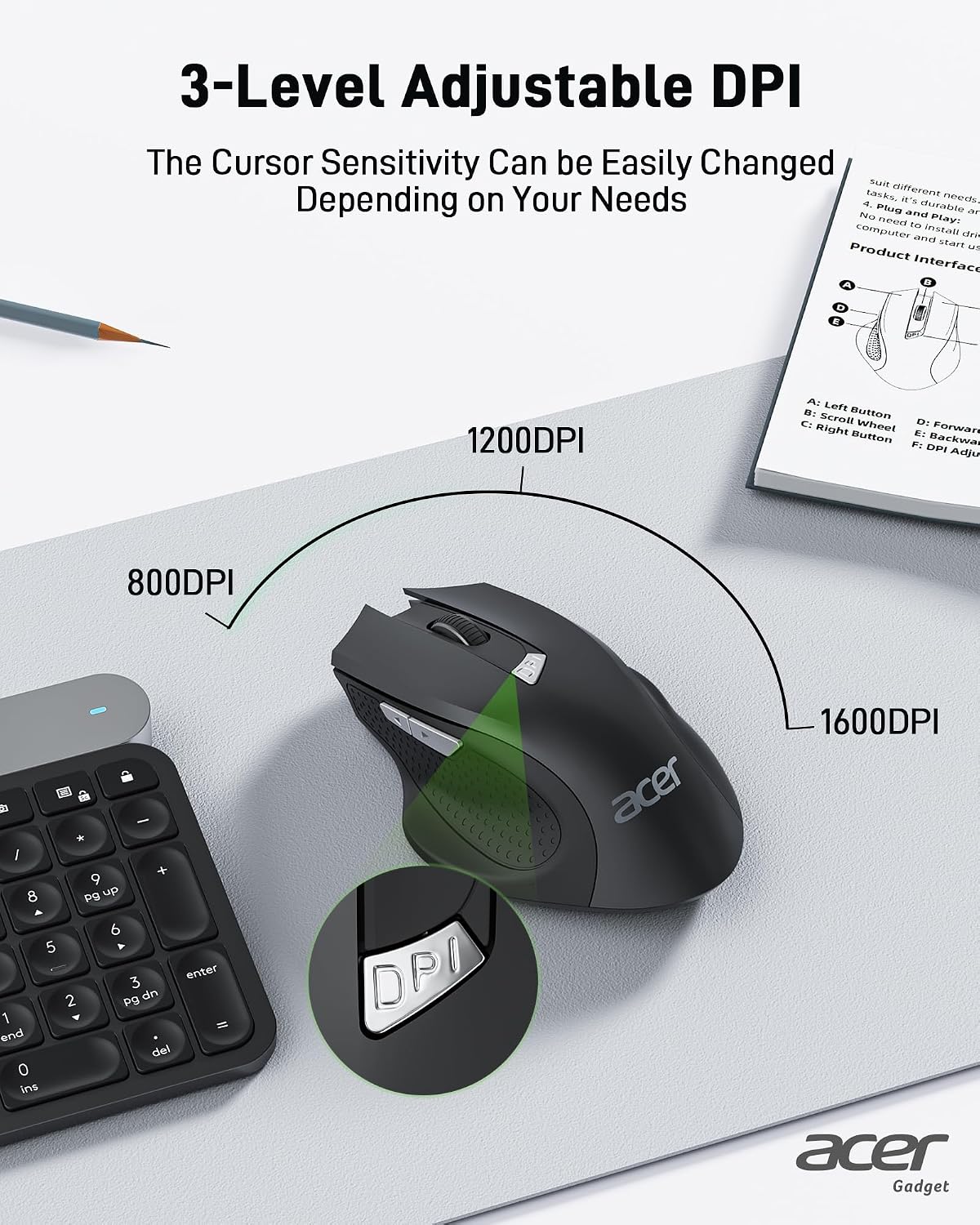 Thumbnail 2 de acer Wireless Mouse 1600 DPI