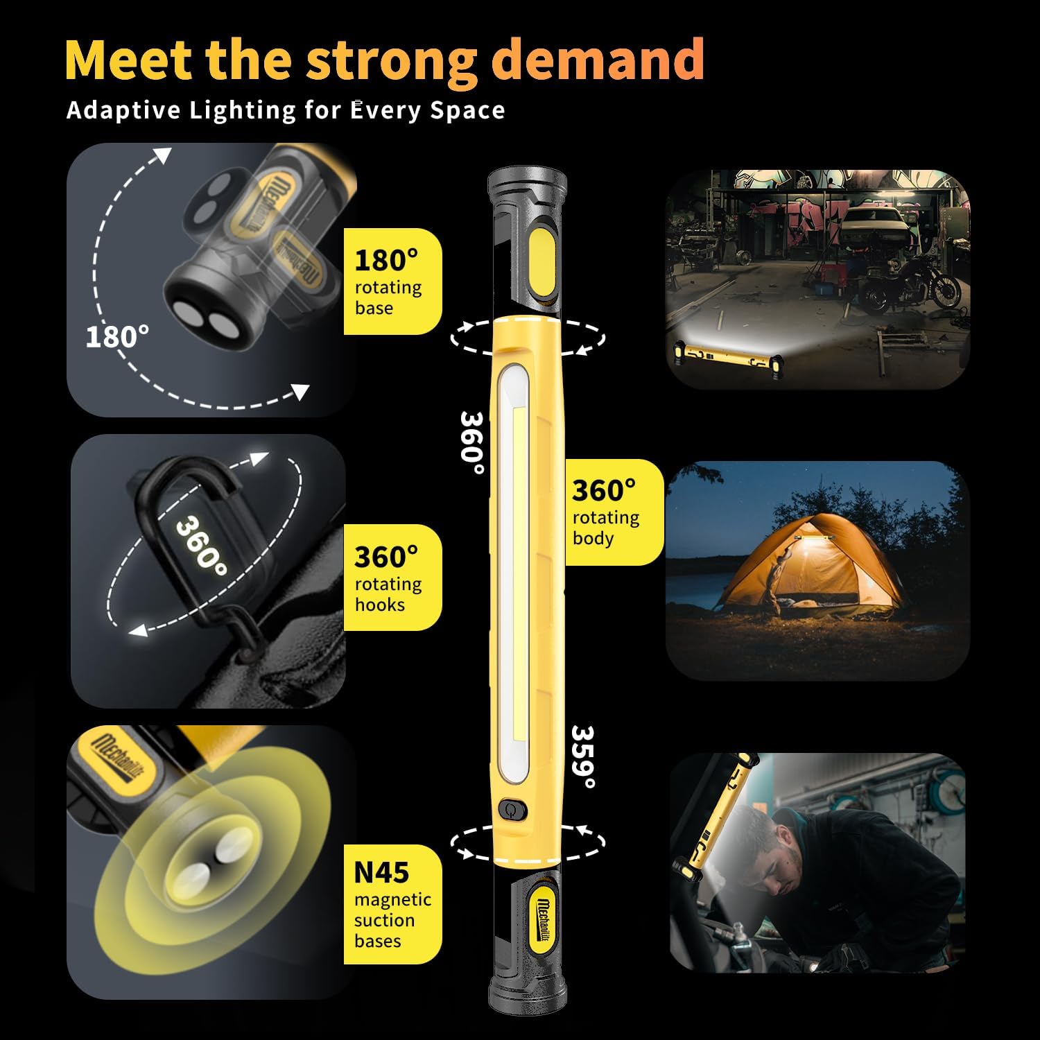 Detalle 2 de MechaniLite 001-UDL-Y-CA LED Under-Hood Work Light, 3,000 Lumens, Magnetic, 5200mAh