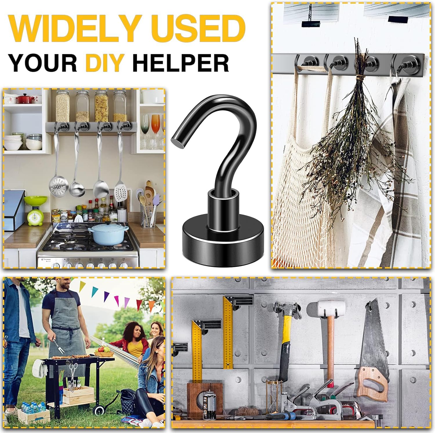 Thumbnail 2 de DIYMAG 6 Magnetic Hooks, 30-Pound Capacity, Neodymium and Steel