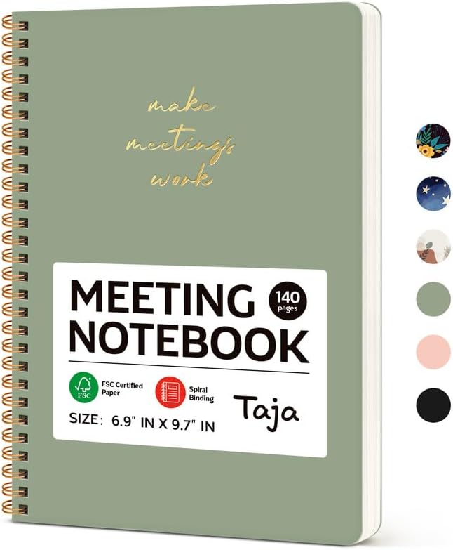 Detalle de Taja T011-New-Meeting-Green Meeting Notebook, 6.9 x 9.7 in, 140 Pages