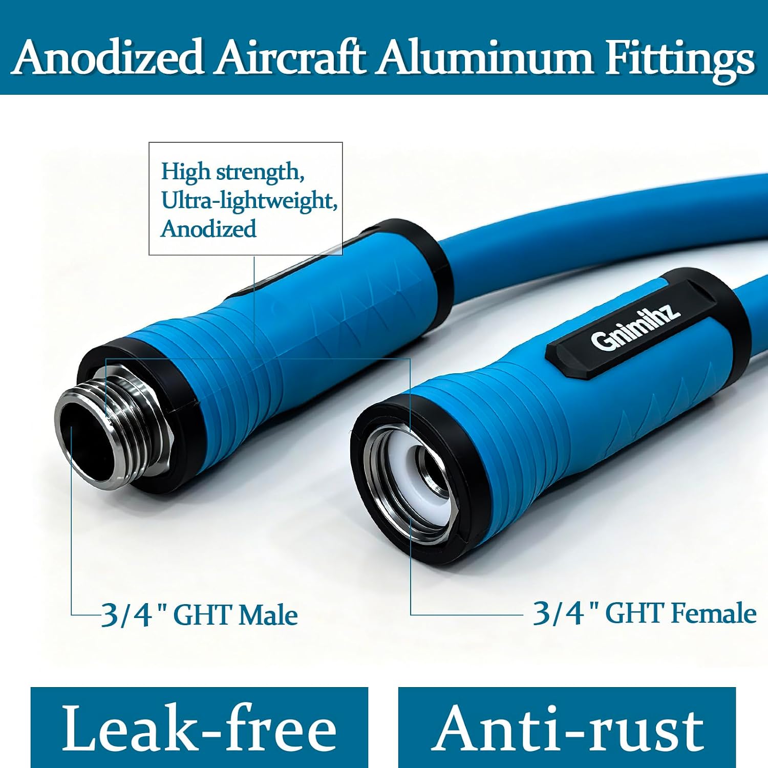 Detalle de Gnimihz 5/8-Inch x 25-Foot TPE Garden Hose with 3/4-Inch GHT Fittings