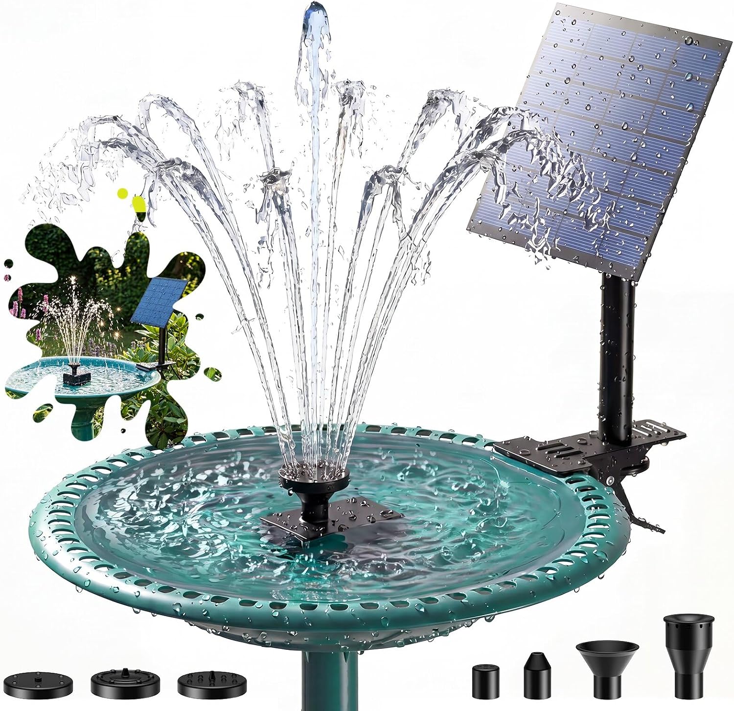 Detalle de AISITIN Solarbrunnen für Draussen – 6 Düsen, DIY Vogelbad & Gartenwasser-Spiel