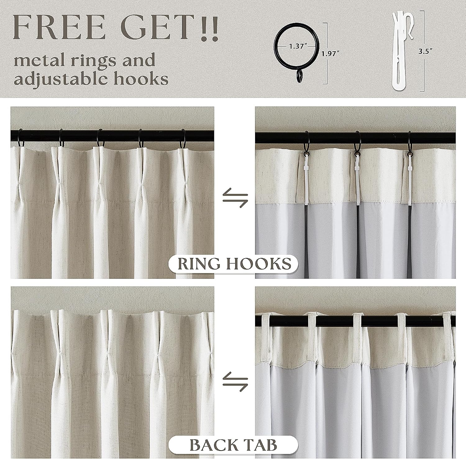 Thumbnail 5 de 90 Inch Pinch Pleated Linen Blackout Curtains 100% Blackout