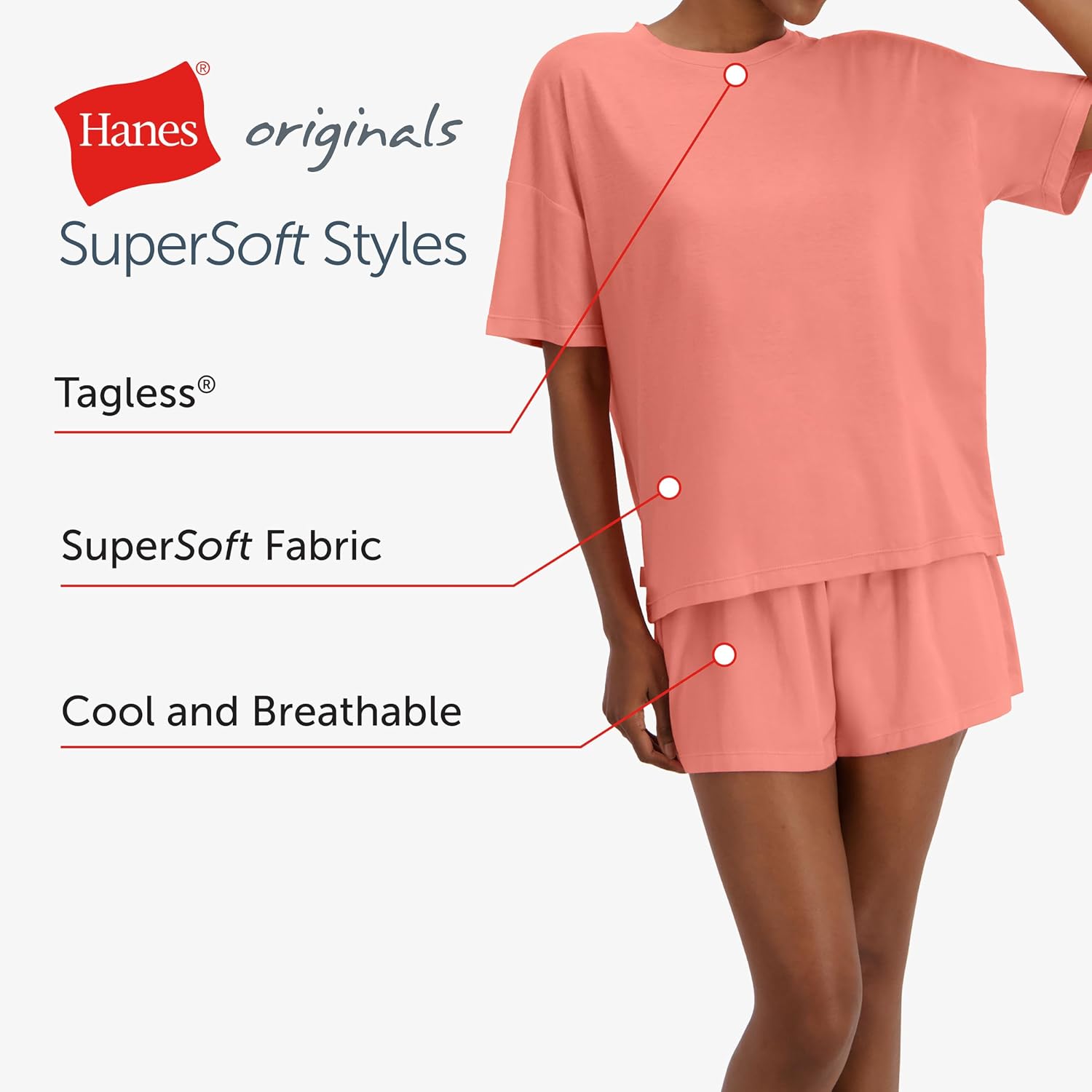 Detalle 2 de Hanes Comfywear Pajamas Set, Soft Sleep Shorts