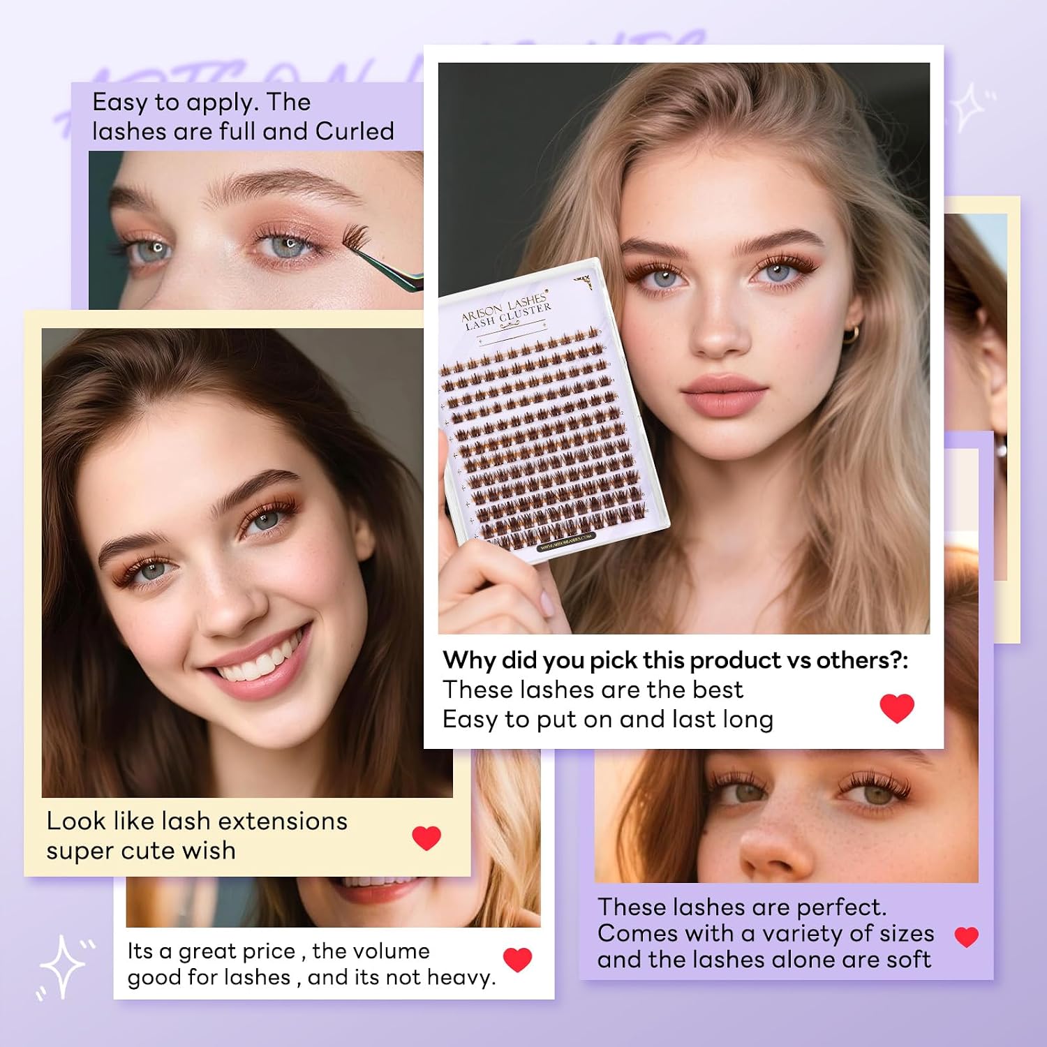 Detalle de Arison Lashes Brown Lash Clusters Manga Braun – 144 Clusters, 9–16 mm, D-Curl für DIY-Cosplay