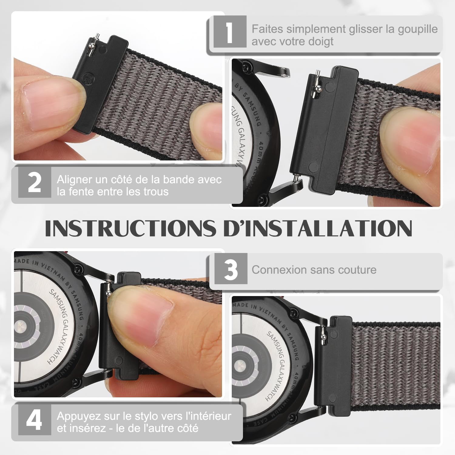 Detalle de Vodtian Nylon-Armband 20 mm für Samsung Galaxy Watch 7/6/5/4 & mehr – Sportband mit Schnellverschluss
