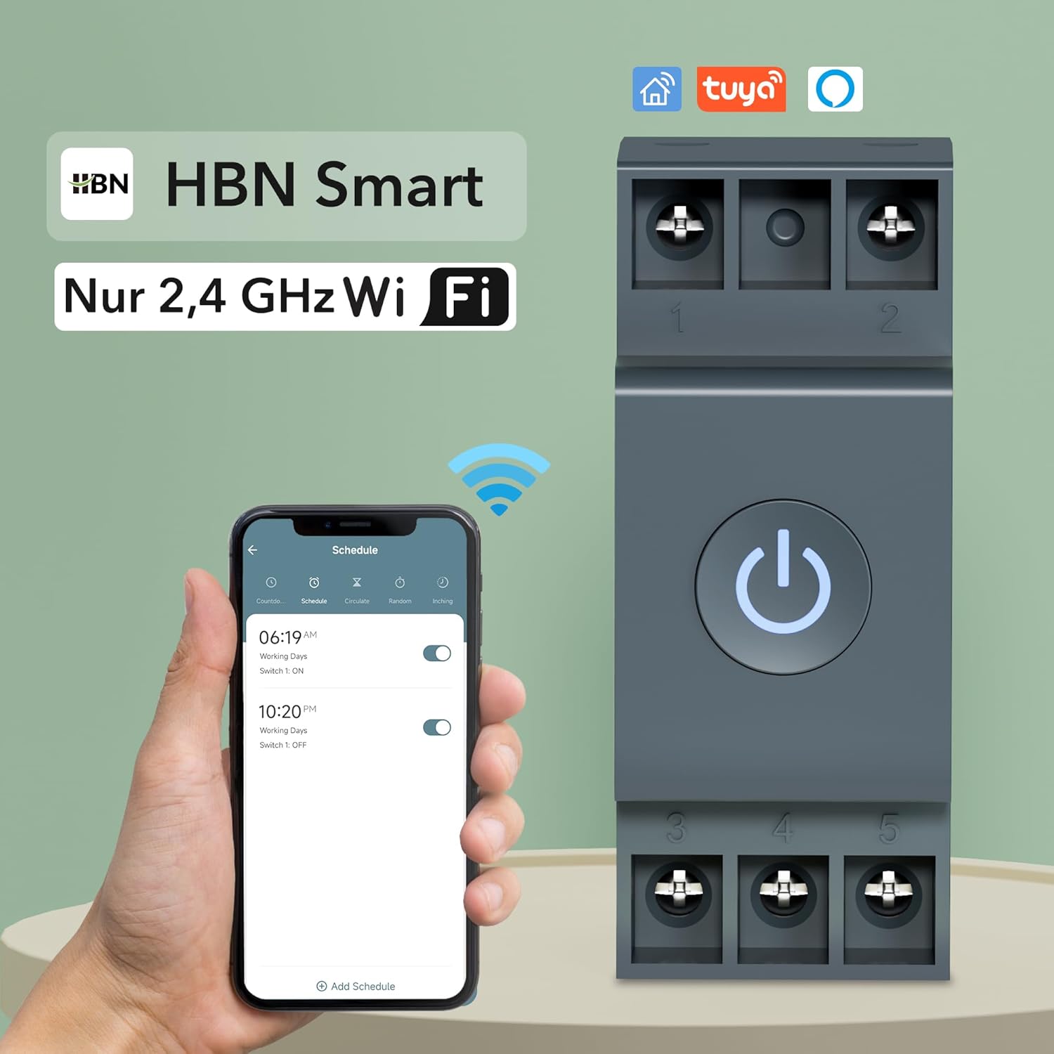 Detalle de HBN Smart Life WLAN Hutschiene Schalter mit Energieüberwachung – 16A, Timer, Sprachsteuerung und App-Anbindung