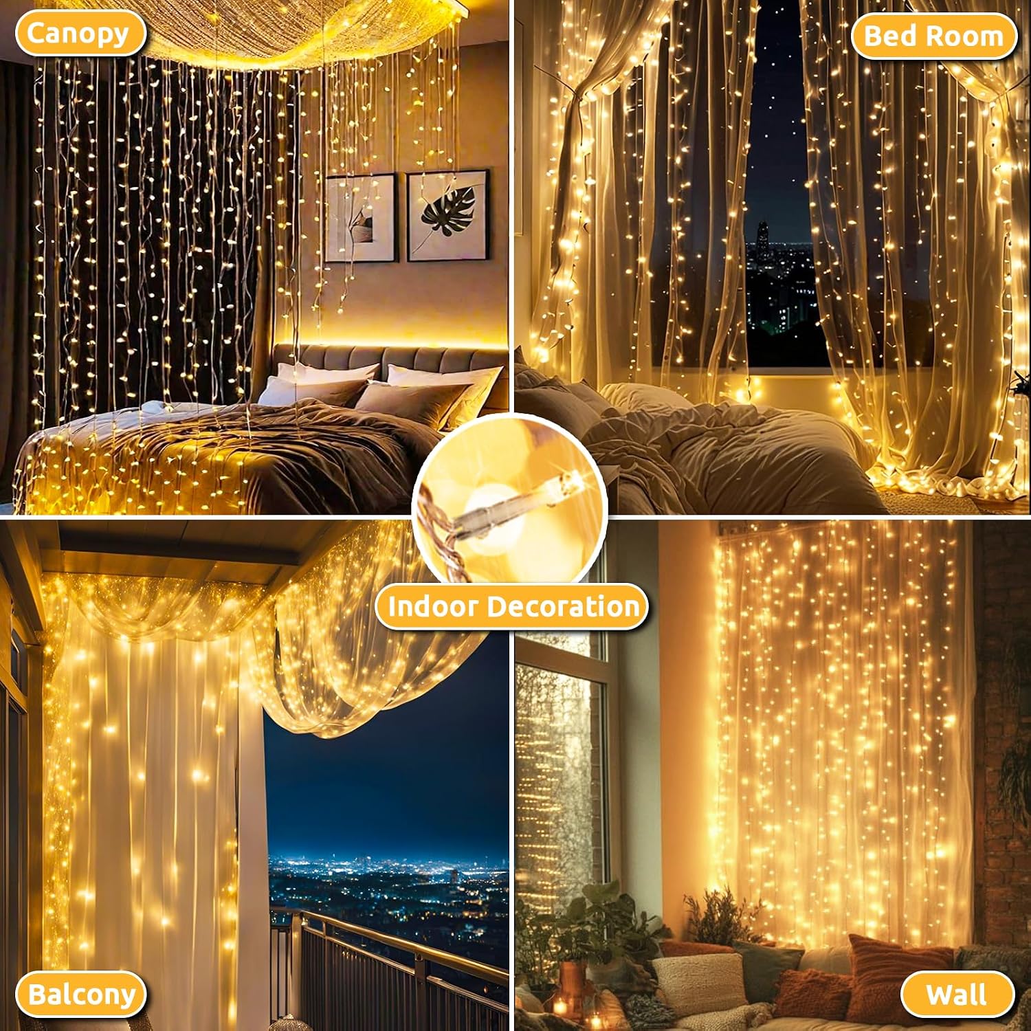 Thumbnail 6 de Dekofun 2 pezzi tenda luminosa 6x3 m con 600 LED bianco caldo, timer e 8 modalità, IP65