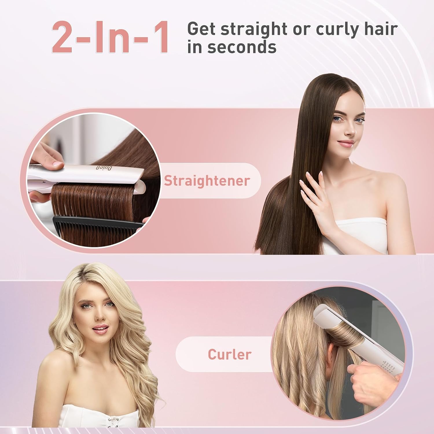 Detalle de Quico Upgrade Hair Straightener, 100-240V Dual Voltage Travel Flat Iron with 5 Heat Settings and Auto Shut-Off