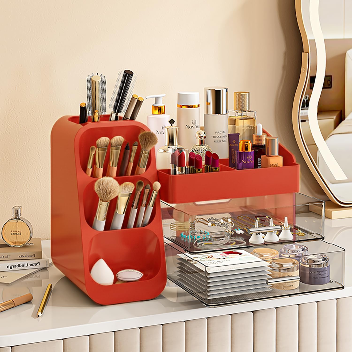 Thumbnail 3 de Red Makeup Organizer with Drawers 6‑Compartment