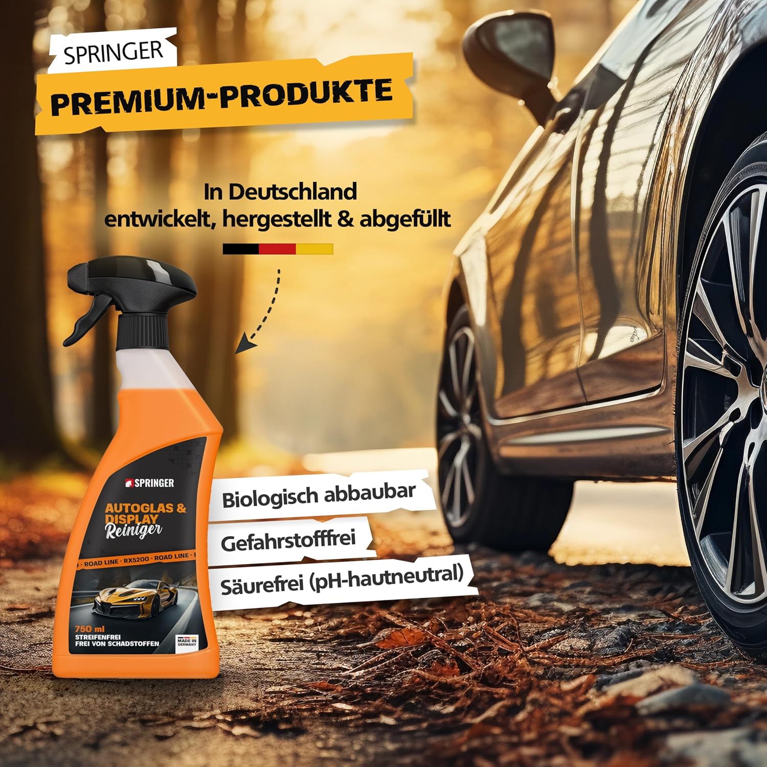 Detalle de SPRINGER RX5200 Autoglas- & Display-Reiniger 750 ml mit Tuch – streifenfrei für Scheiben