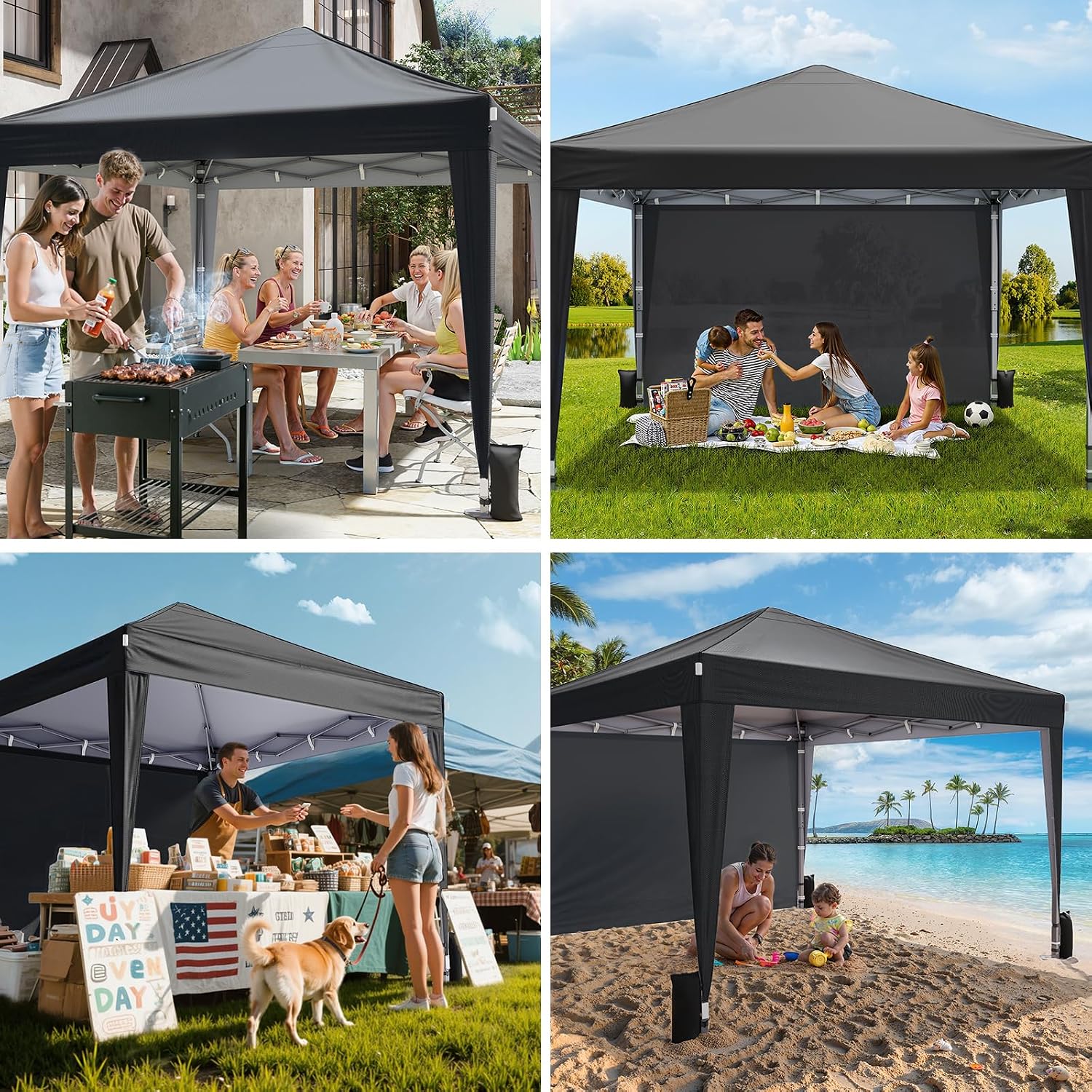 Detalle de Driftalia Gazebo with Sides 3m x 3m – Waterproof Pop Up Gazebo with 4 Sandbags and Carry Bag (Black)