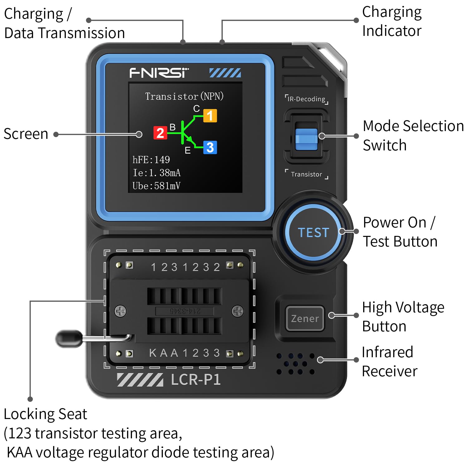 Thumbnail 6 de FNIRSI LCR-P1 Transistor Tester: All-in-One Component Analyzer for Electronics Hobbyists