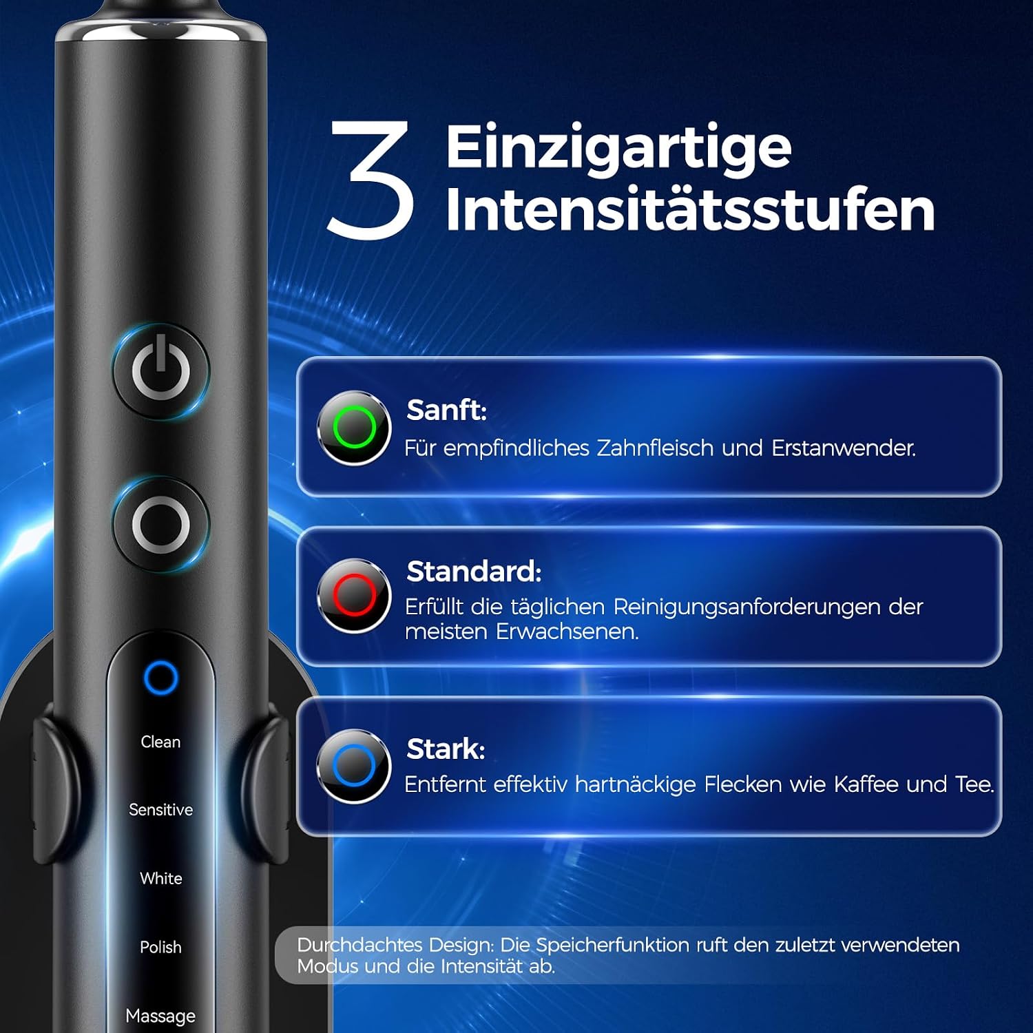 Detalle de Elektrische Zahnbürste Rotierend mit Rundkopf – 50.000 Bewegungen/Min., 8 Bürstenköpfe, 3 Intensitäten & 5 Modi