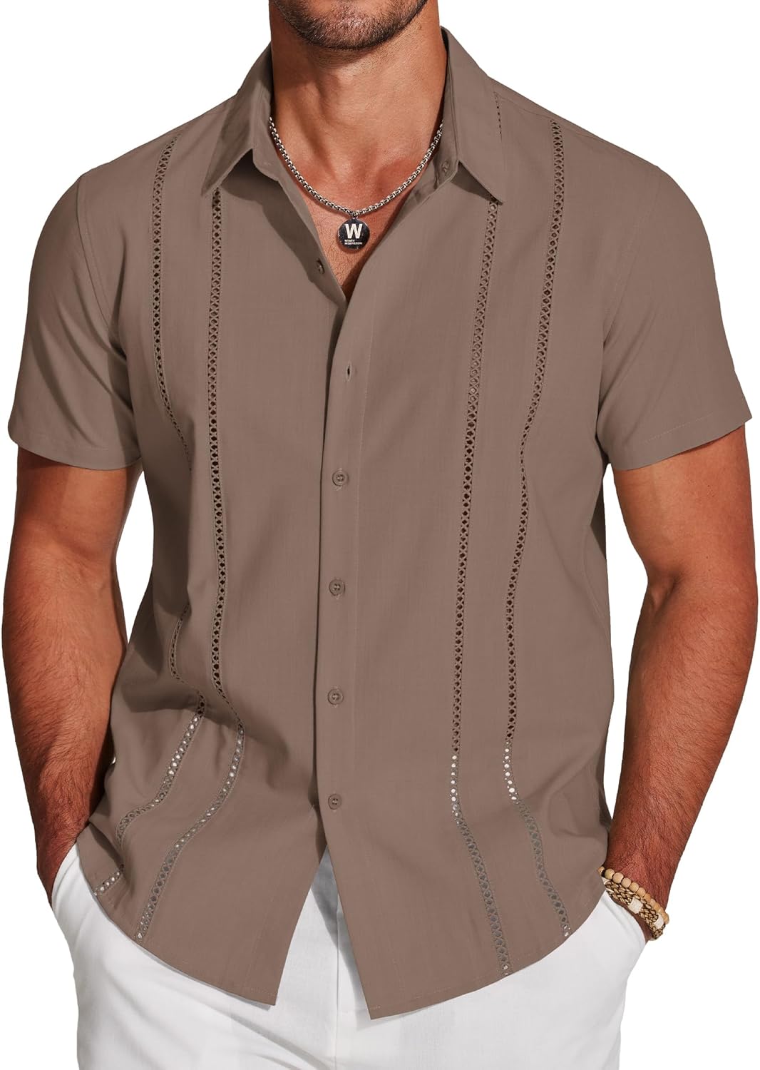 Thumbnail 4 de COOFANDY Men’s Cuban Guayabera Short-Sleeve Button-Down Shirt (Summer Linen-Style)
