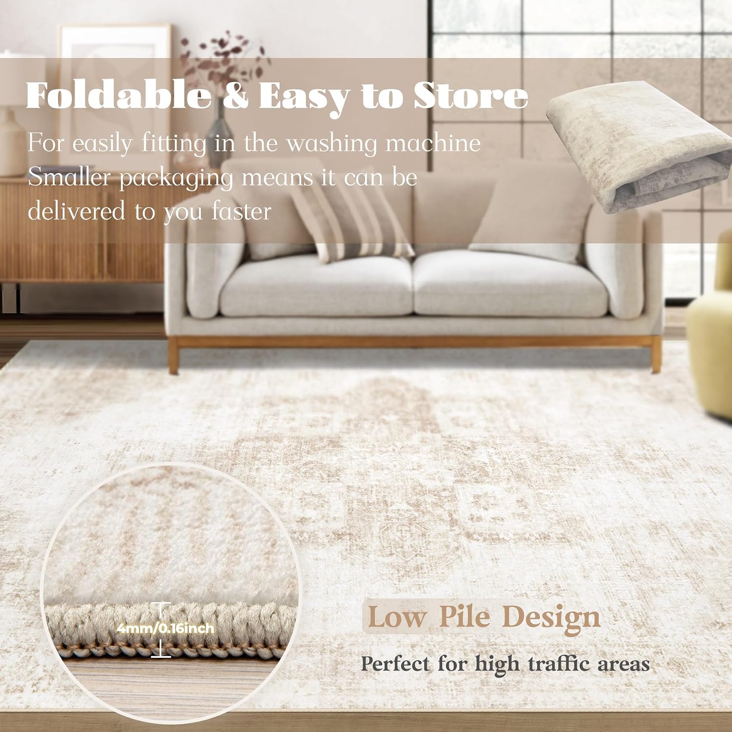 Thumbnail 6 de Area Rug 5'x7' Washable Vintage Boho Medallion Rug 🏡