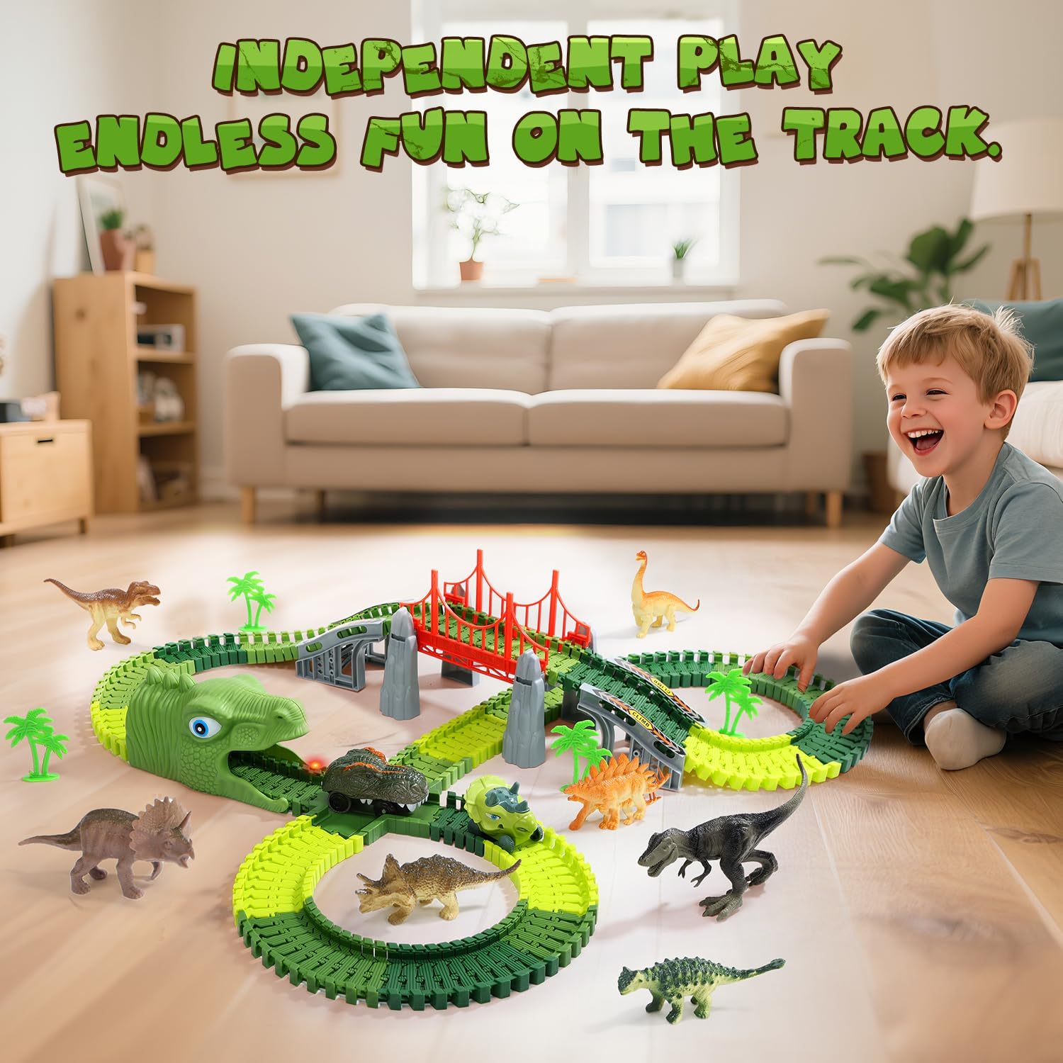Thumbnail 6 de EagleStone Dinosaurier-Rennbahn-Set mit flexiblen Schienen (225 Teile) & 1 elektrischem Dino-Auto