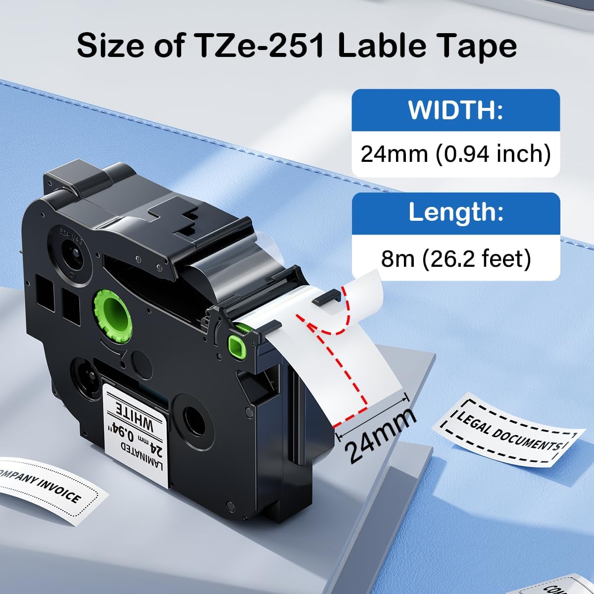 Detalle 2 de Upwinning Tze-251 Schriftbänder (24 mm) Schwarz auf Weiß – 5er-Pack für Brother P-touch mit 24-mm-Bändern