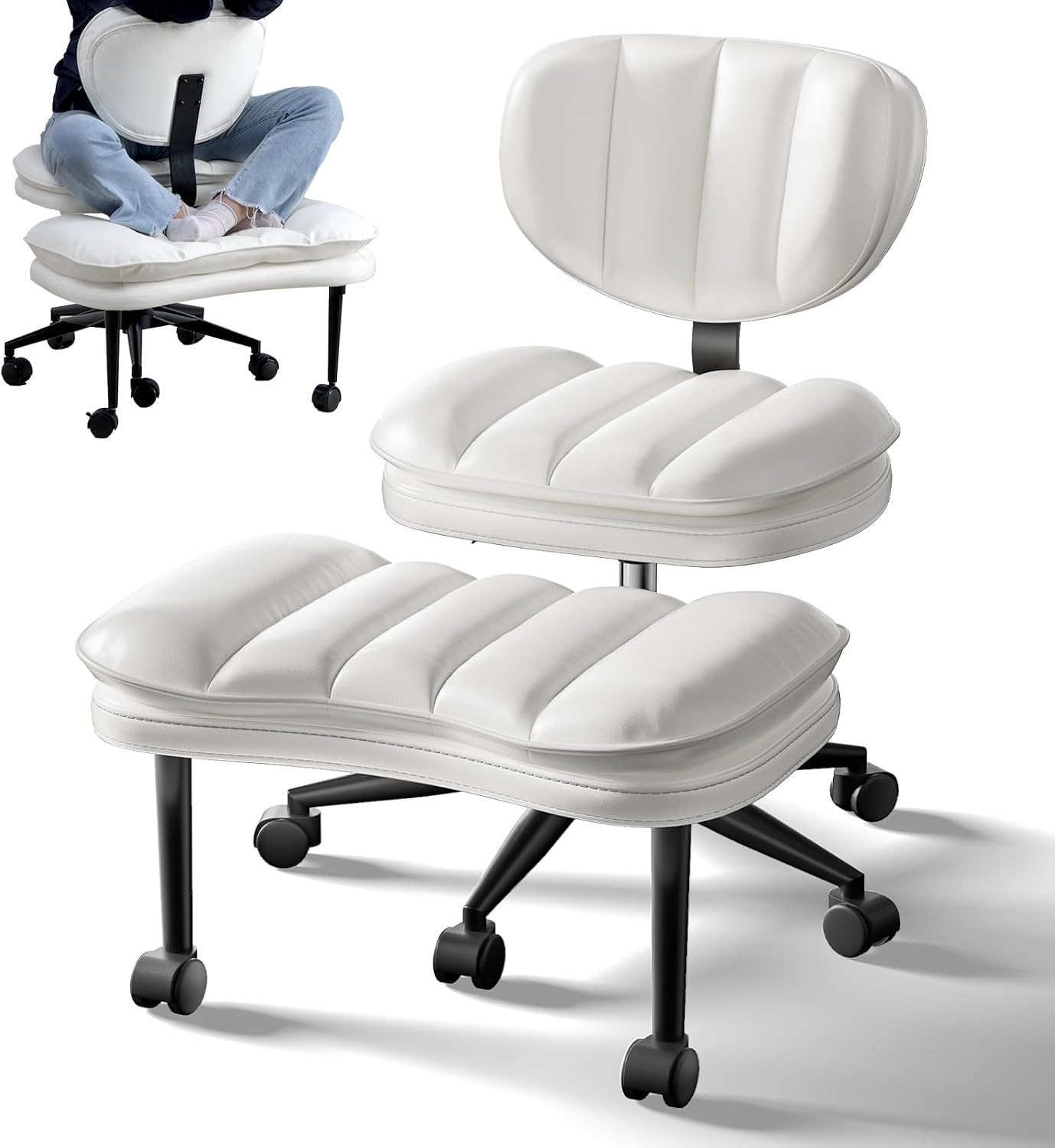 Detalle de HOMRELEXA Cross-Legged Office Chair in PU Leather