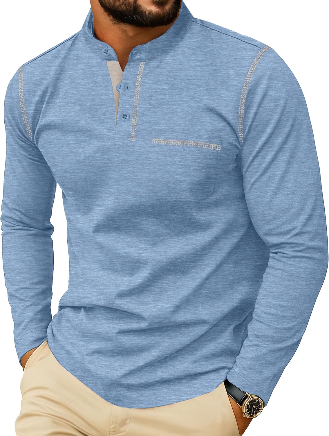 Detalle de Sailwind Men's Henley Shirt Long Sleeve