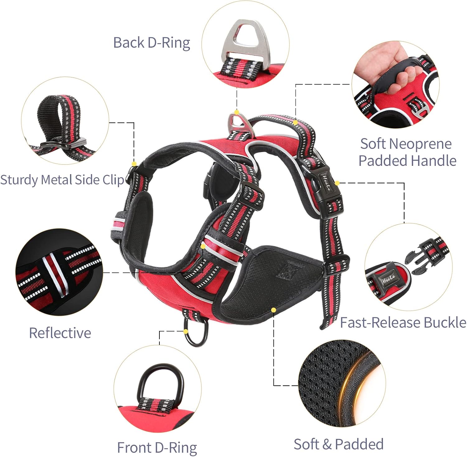 Detalle de HEELE Dog Harness No-Pull Adjustable L reflective vest 🐕