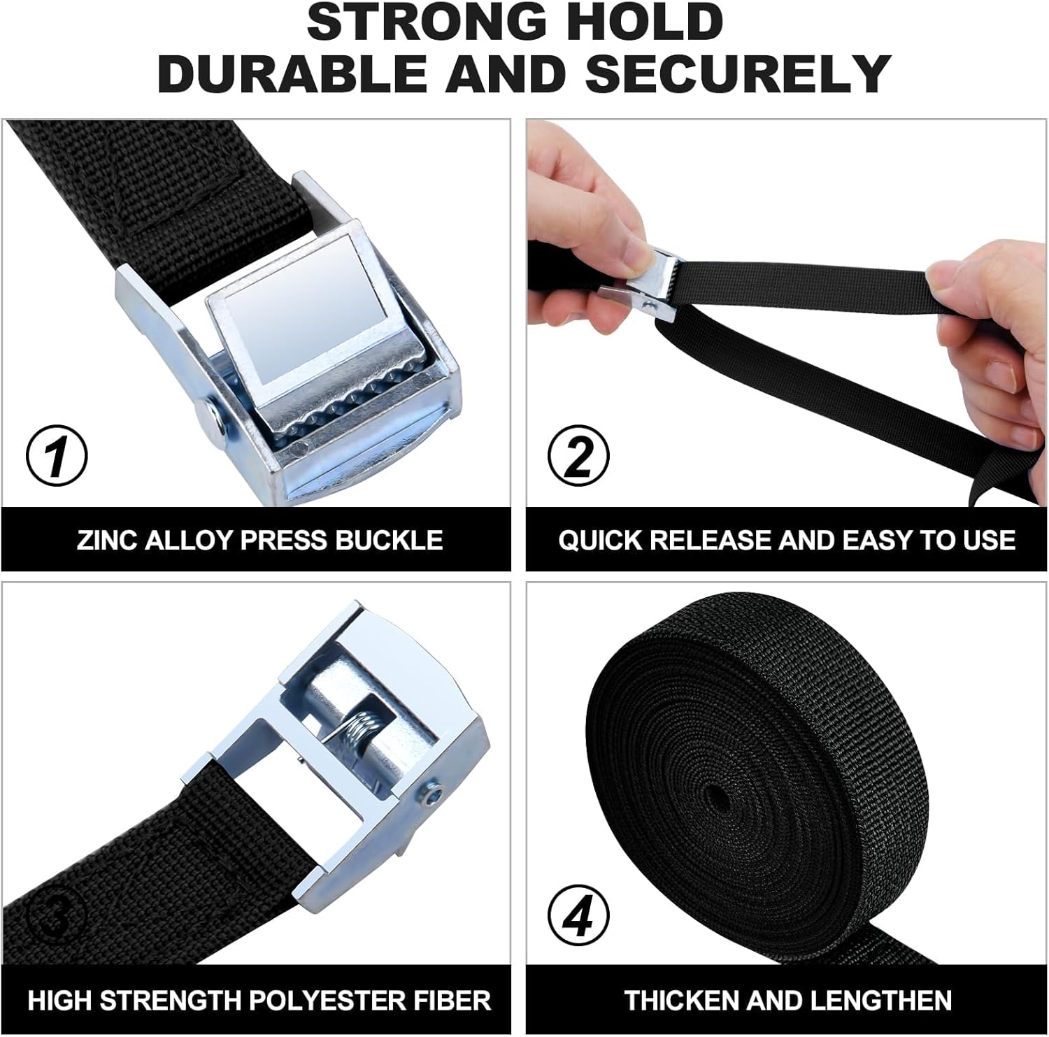 Thumbnail 1 de Kit de sangles d’arrimage URAQT (4 pièces) avec boucle à cliquet, 6 m pour moto, voiture et porte-vélos