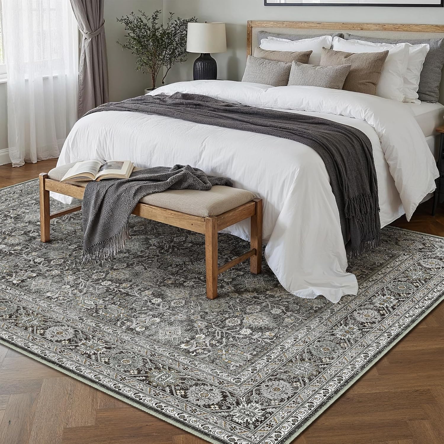 Thumbnail 2 de HUGEAR Vintage Rug 300x400cm, Black Large Non-Slip Washable Living Room Carpet