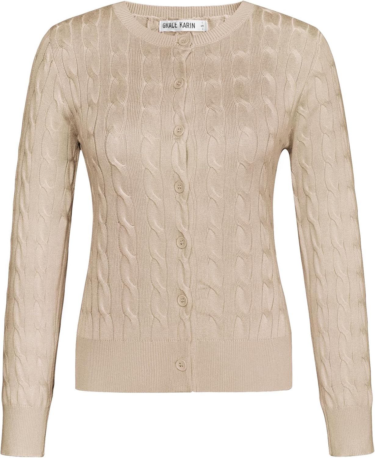 Detalle 2 de GRACE KARIN Cable Knit Cardigan Sweater for Women, Cropped Crewneck