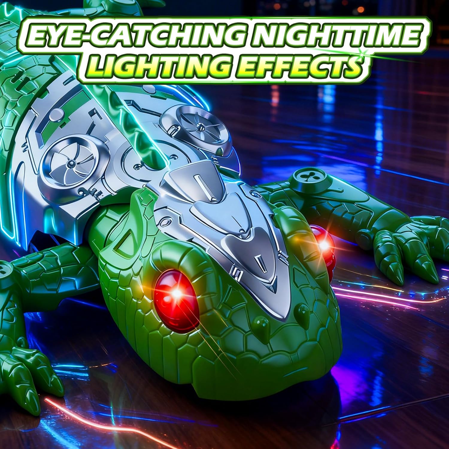 Detalle de QASUN rechargeable wall-climbing gecko RC robot toy (LED eyes) for 3–10-year-olds