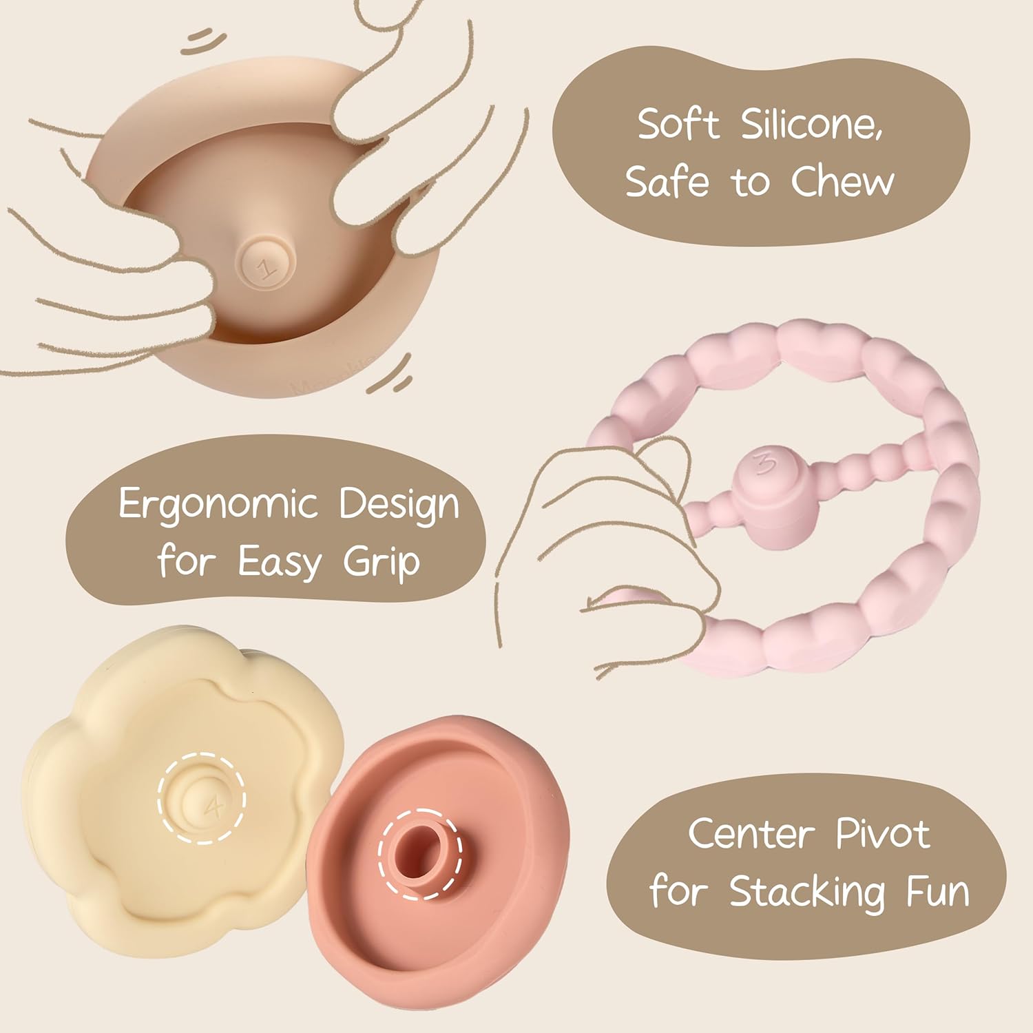 Thumbnail 5 de Moonkie Beißring Baby & Hase Stapelturm – 7-teiliges Silikon-Set ab 6 Monaten