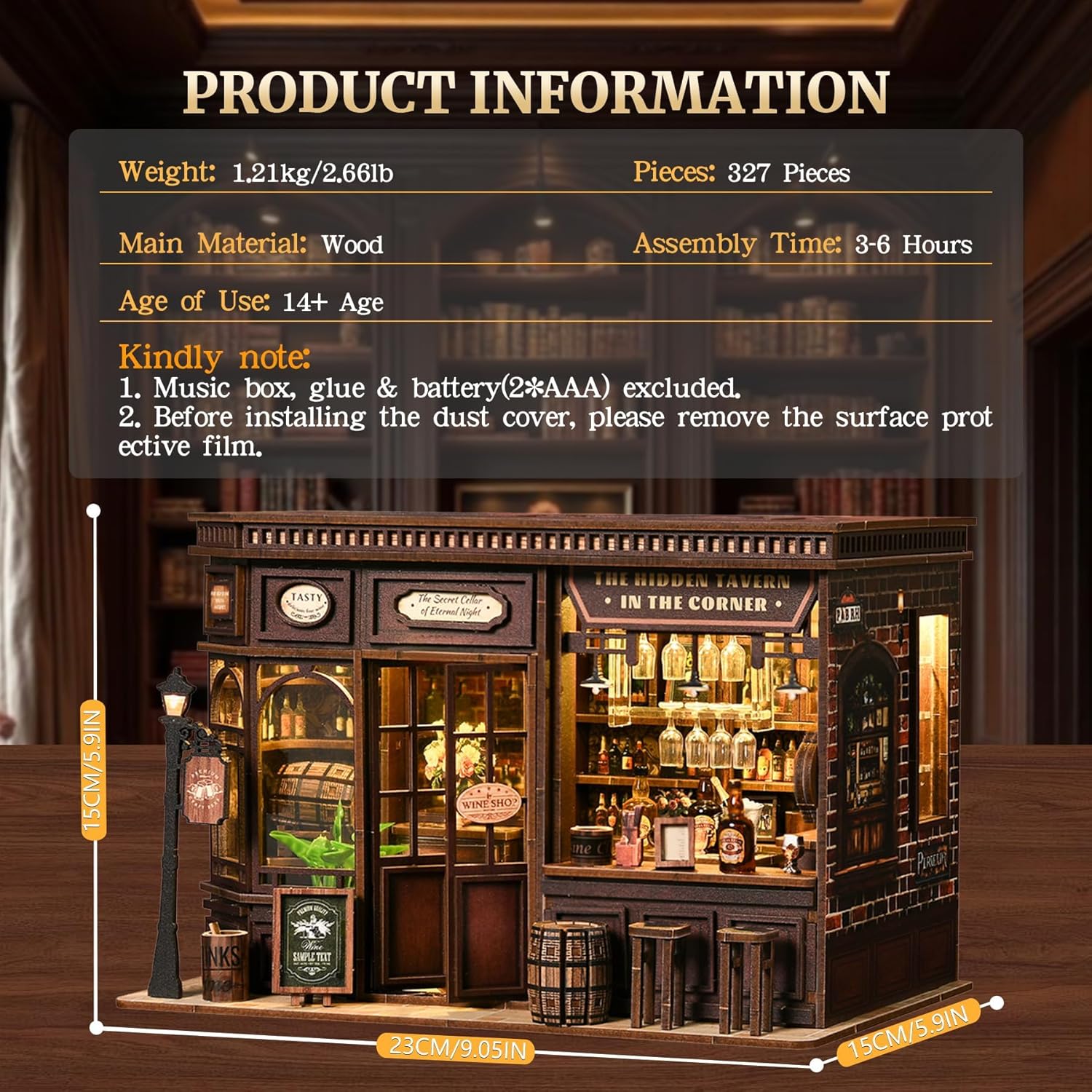 Detalle de LUMYCE Kit Book Nook DIY per Adulti – Taverna in Miniatura con Luci LED da Montare