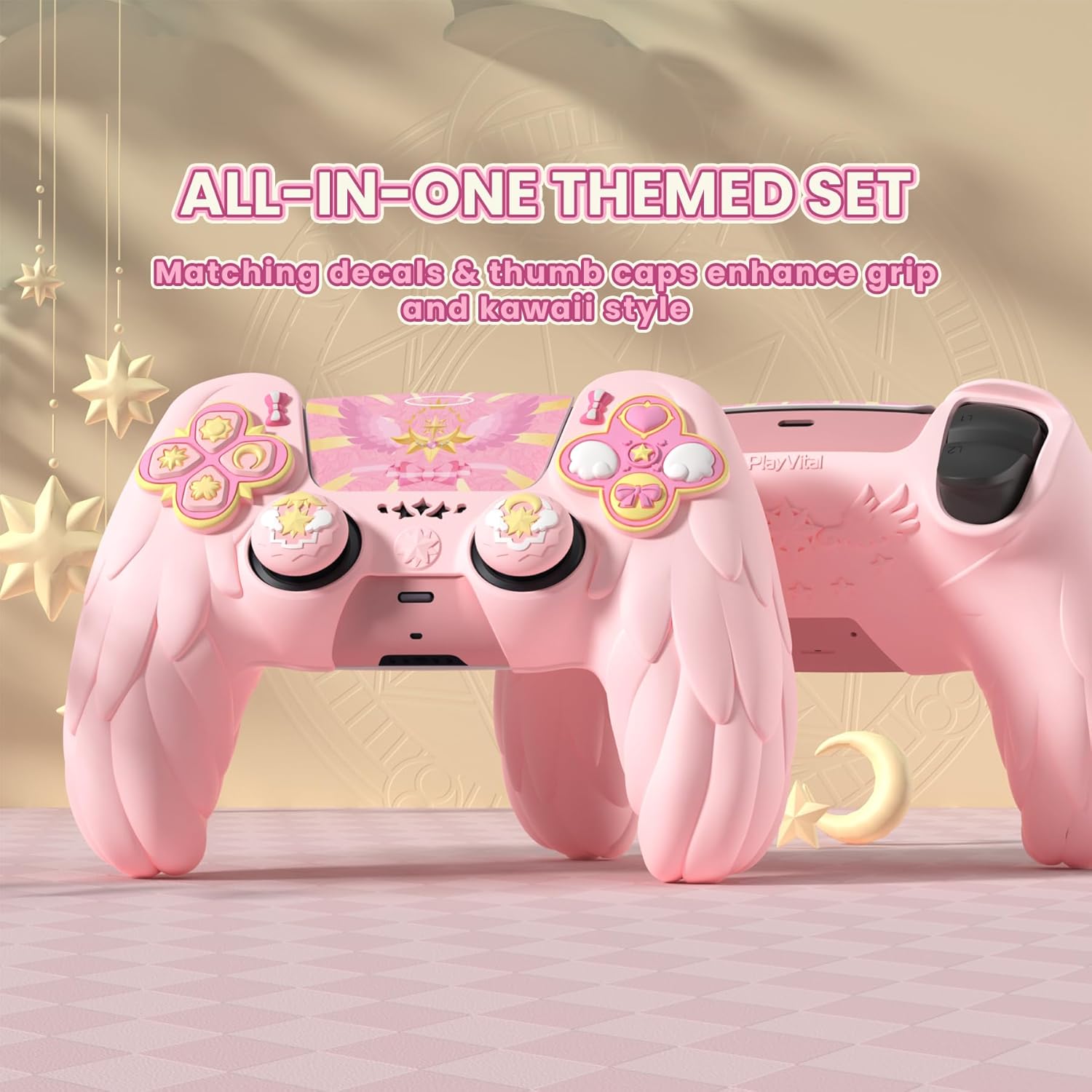 Detalle de PlayVital Magic Wings Protective Silicone Cover Skin for PS5 Controller (Pink)