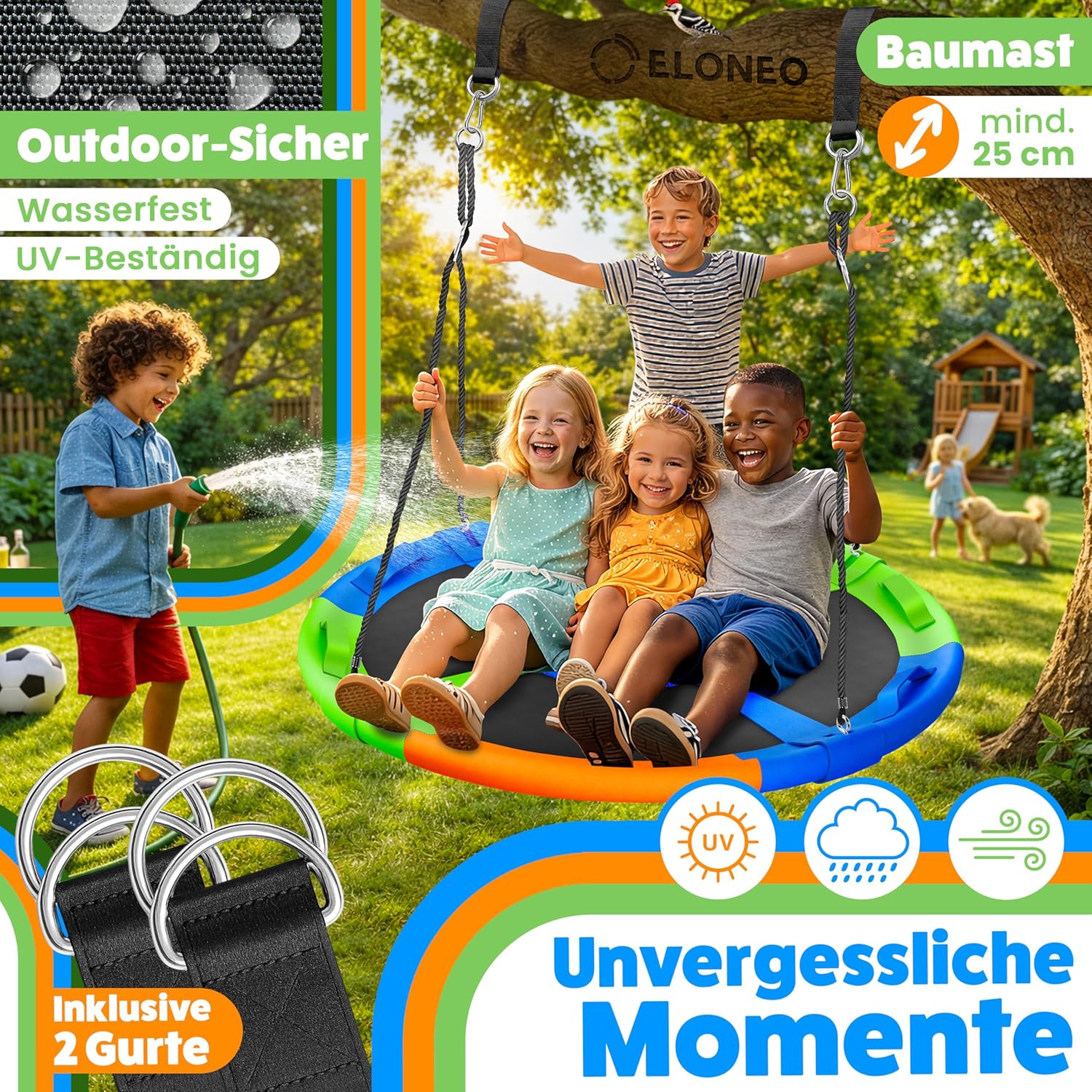 Thumbnail 2 de ELONEO Nestschaukel Outdoor & Indoor mit 120 cm Durchmesser – höhenverstellbare Tellerschaukel bis 300 kg