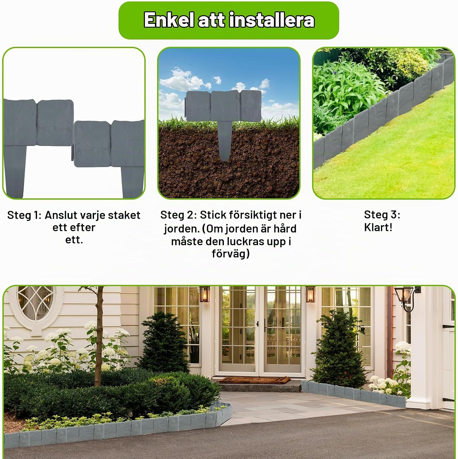 Detalle de Forever Speed gräsmattekant i grå polypropen, 10 delar och 2,5 m