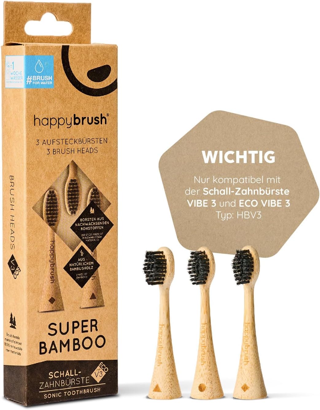 Detalle 2 de happybrush VIBE 3 Aufsteckbürsten 3x3