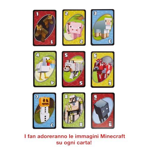 Detalle de Mattel Games UNO Versione Minecraft, Gioco di Carte per Famiglie e Bambini 7+ Anni (FPD61)