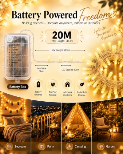 Thumbnail 6 de LEEDLIT Fairy Lights Battery Operated – 20m, 200 LEDs, 8 Modes