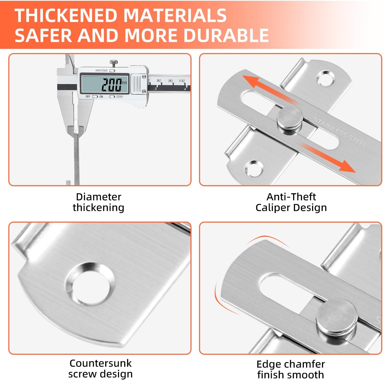 Thumbnail 3 de Croerw 4 Zoll Klappbarer Schiebetürriegel Silber