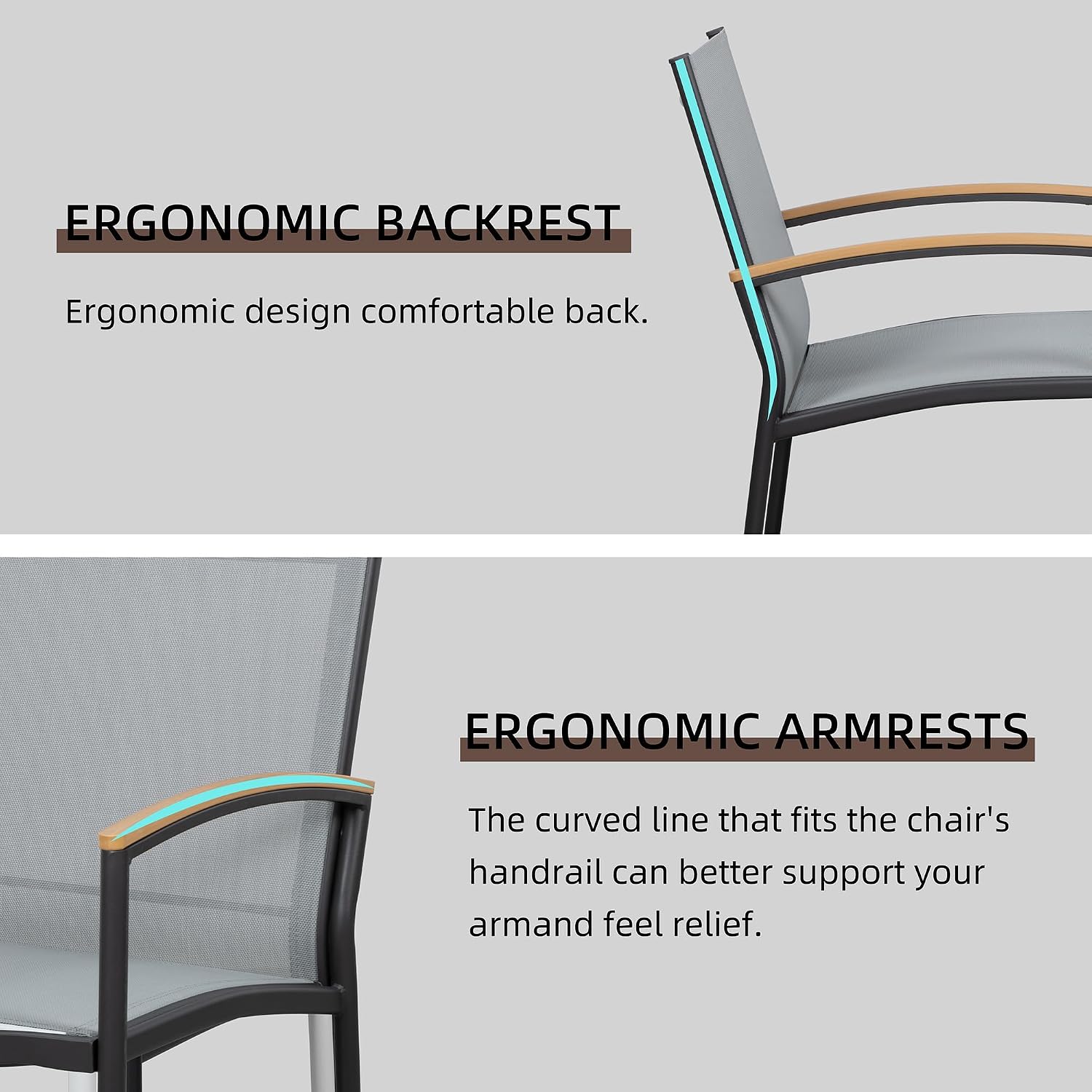 Detalle 2 de Shintenchi 3-Piece Patio Bistro Set with Textilene Chairs and Steel Frame